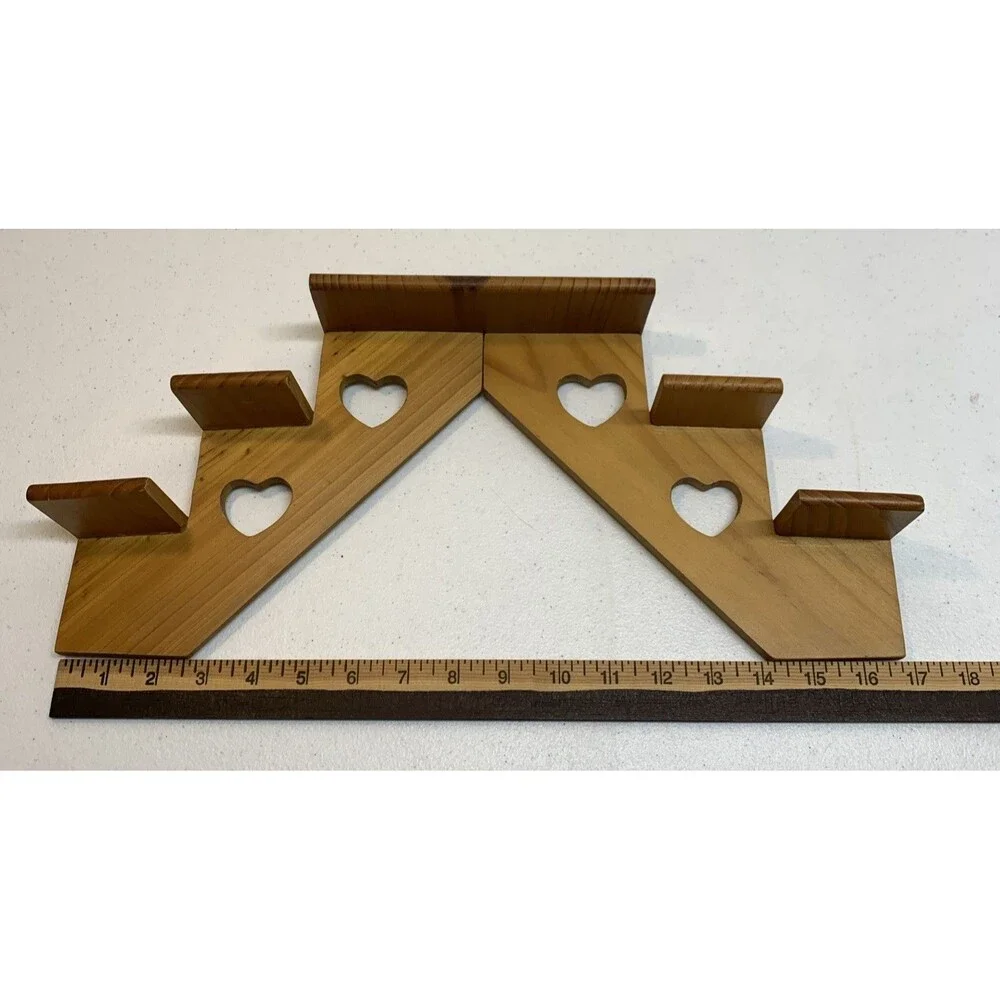 Wooden Floating Stair Step Shelf Wood Curio Hearts Rustic Farmhouse